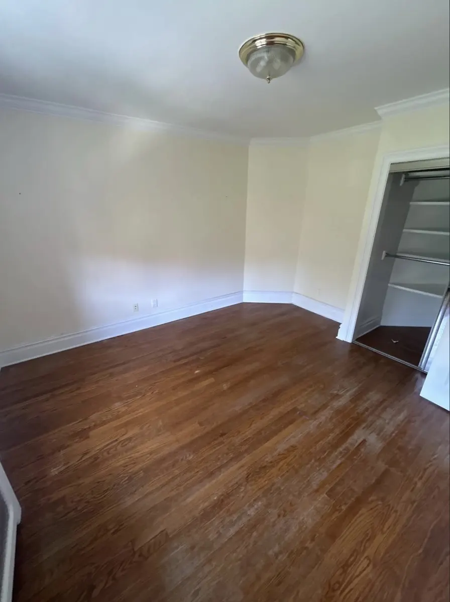 Bed frame, box spring, nightstand and chest before removal — after