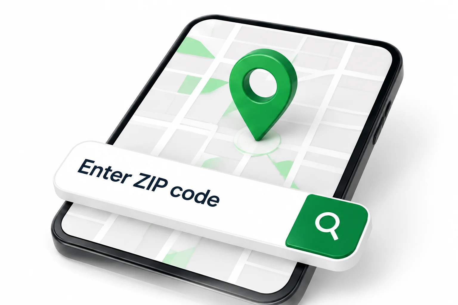 ZIP code entry shown on a phone map