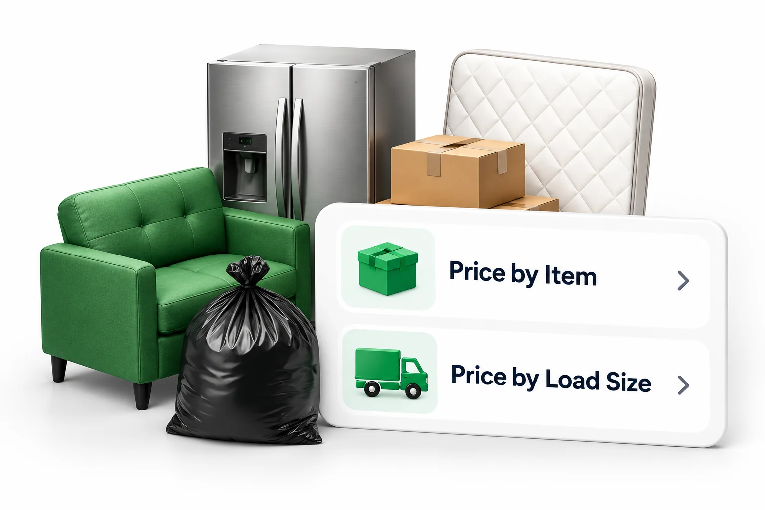 Furniture, appliances, boxes and load-size pricing choices