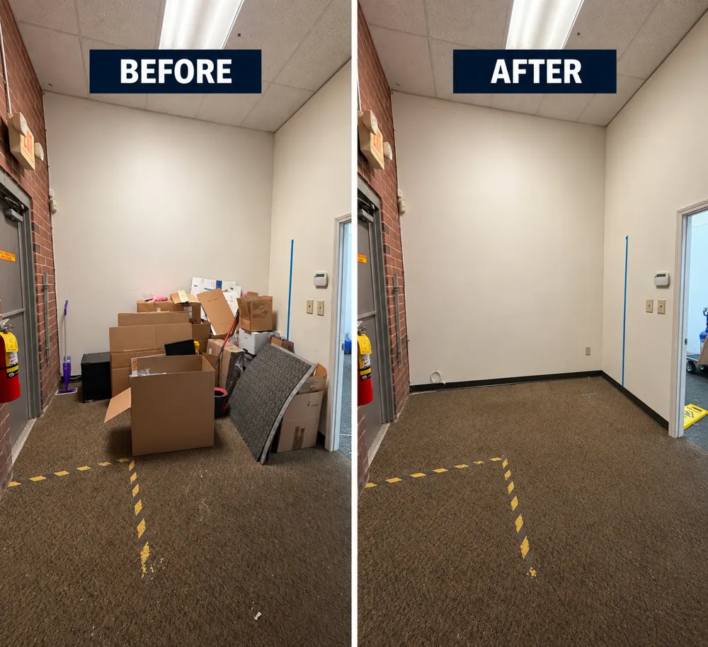 Office storage room before and after junk removal